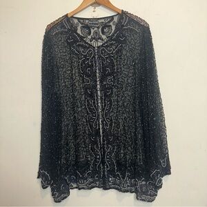 Vintage Jean For Joseph Le Bon Silk Sequined Seer Jacket Glamour Mature Heavy